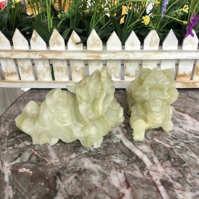 Cặp Tỳ Hưu phong thủy đá ngọc Onyx - Dài 12 cm