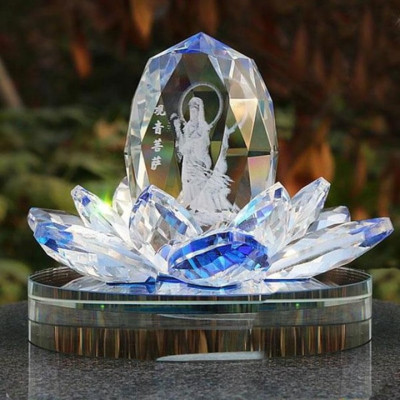 Tượng Phật Bà Quan Âm Tòa Sen Pha Lê Trong, Tượng Nước Hoa Quan Âm, Tặng Kèm Tinh Dầu Và Đế Chống Trượt
