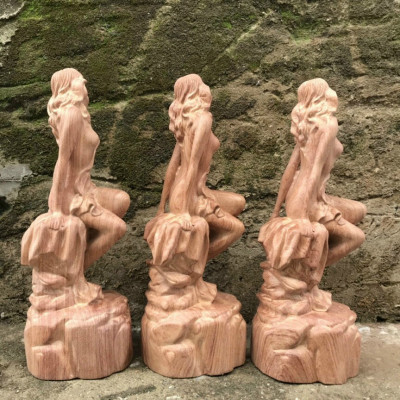 Tượng thiếu nữ nghệ thuật trang trí bằng gỗ hương kt cao 40cm