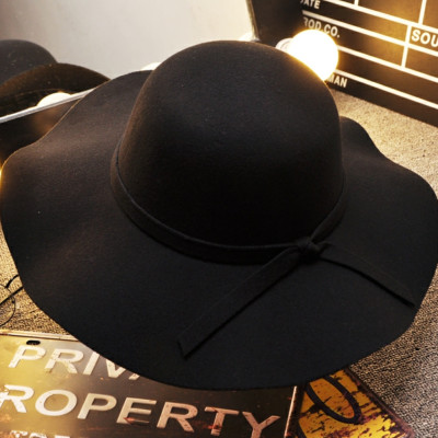 Mũ chống nắng rộng vành nữ nón đi biển màu đen fedora dona22030810