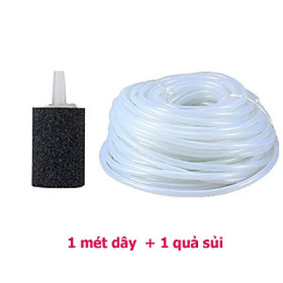 1 Mét dây sủi và 1 đá sủi oxy, quả sủi oxy dùng cho Máy sủi oxy, Máy sục khí - Tăng lượng khí oxy bể cá - Giúp cá lớn nhanh, phát triển mạnh ( Trắng - Đen)