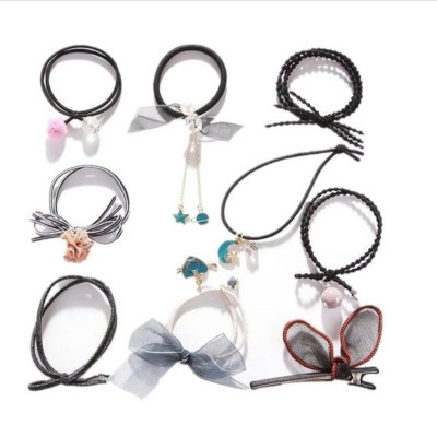 Sét 9 dây buộc tóc và kẹp xinh xắn, có kèm túi lưới phong cách Hàn Quốc, giao màu ngẫu nhiên
