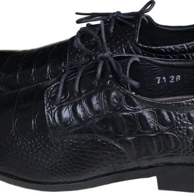 Giày tây nam buộc dây Trường Hải màu đen da bò thật dập vân cá sấu đế cao 3.5cm cao su không trơn  GT0791
