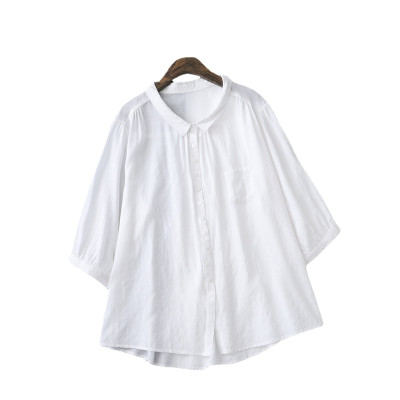 Áo sơ mi kiểu tay lỡ cổ đức, chất liệu Đũi tơ mềm mát, thấm hút mồ hôi, áo kiểu nữ dễ thương, NeSa Shop AT12