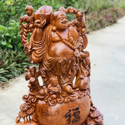Tượng phật di lặc ngũ phúc bằng gỗ sụn hương ta cực đẹp kt cao 72×55×24cm 