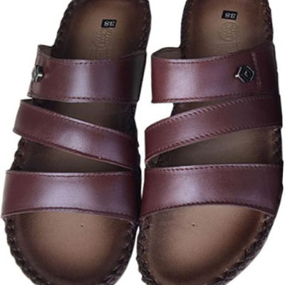 Dép nam quai ngang TRƯỜNG HẢI đế âm ba quai da bò thật mặt đế cao su chống mòn không trơn THQN499