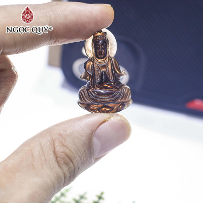 Mặt dây chuyền phật bà quan âm đá thạch anh khói thủy, kim - Ngọc Quý Gemstones