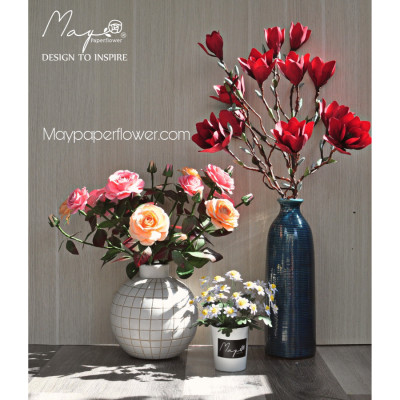 Hoa giấy trang trí, Hoa Mộc Lan đỏ handmade Maypaperflower - hoa giấy nghệ thuật, hoa cắm bình, decor nhà ở văn phòng