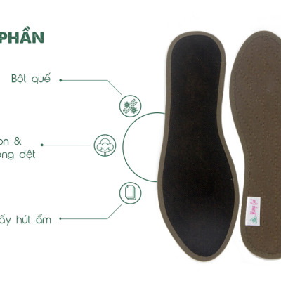 Lót giày vải cotton Hương quế CI-03 làm từ vải cotton - bột quế giúp hút ẩm - khử mùi - phòng cảm cúm và cải thiện sức khoẻ