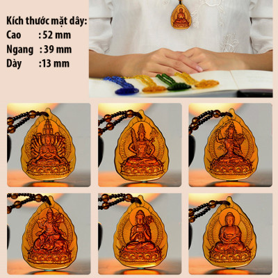 Dây chuyền, vòng cổ - Chuỗi hạt đeo cổ mặt Phật A Di Đà tựa lá đề (màu cam đậm)