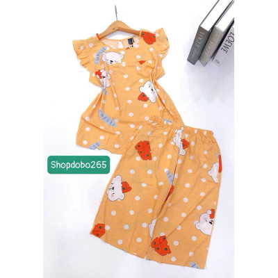Đồ bộ nữ,đồ ngủ mặc nhà lửng tay cánh tiên vải lanh mềm,mát BL 169 hoạ tiết dễ thương size 45-70kg.