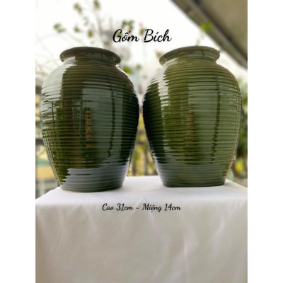 Bình Hoa Lọ Hoa Dáng Chum Kẻ To Men Hỏa Biến - Gốm Sứ Bát Tràng