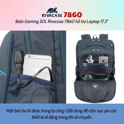 Balo Gaming 30L Rivacase 7860 Hỗ Trợ Laptop 17.3" - Bảo Hành 24 Tháng - Hàng Chính Hãng