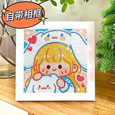 Bộ Tranh Đính Đá Tự Làm Toàn Diện Họa Tiết  Có Khung Dùng Làm Quà Tặng Cho Bạn Gái ( ngẫu nhiên)