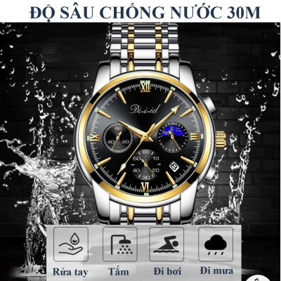 Đồng hồ nam chống nước DIZIZID chính hãng - Dây thép đúc đặc - Chạy full 6 kim và lịch ngày - Tặng kèm pin dự phòng DZT88