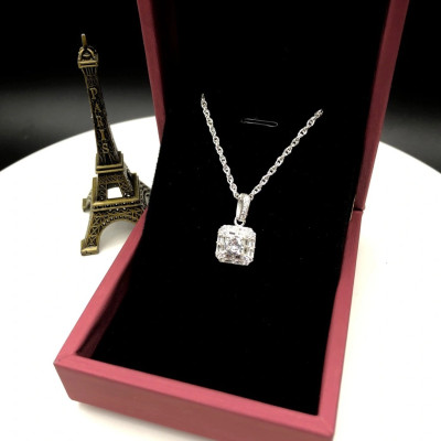 Dây Chuyền Vòng Cổ Bạc Ta Dây Xoắn Kép Và Mặt Vuông Đính Đá Cao Cấp BẠC HIỂU MINH DMD479