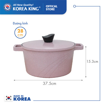 Nồi nấu Levante đáy từ Korea King KP-28LI(Nồi, nắp bằng nhôm đúc, phủ men chống dính Ceramic, Ø28cm)-Màu hồng