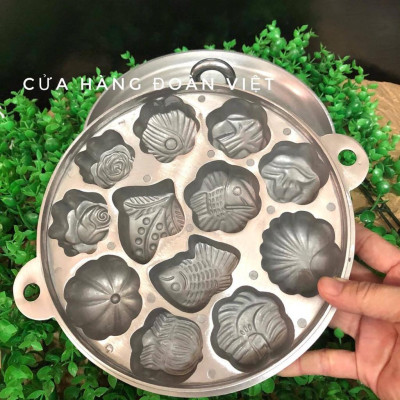 Khuôn Bánh Bông Lan, Bánh Thuẩn - Gang dày C.Lượng loại 12 bánh - Khuôn Loại 1, Nặng 1800g. Chuyên phục vụ Sp Gia dụng,