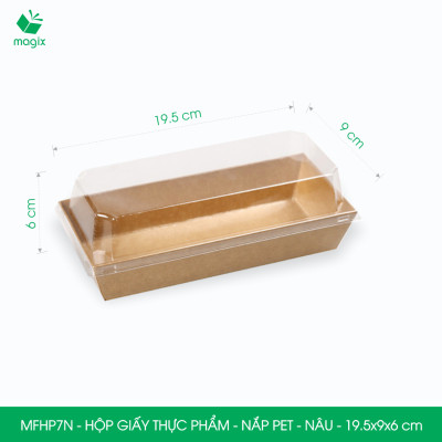 MFHP7N - 19.5x9x6 cm - 50 hộp giấy nắp PET kraft nâu đựng thực phẩm, thức ăn mang đi