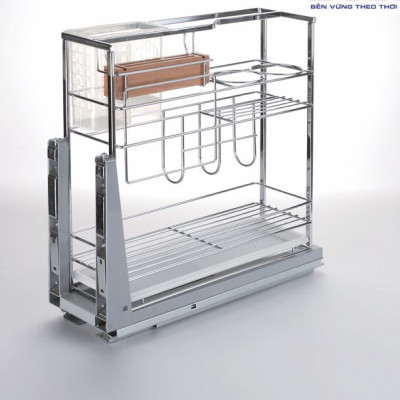 Giá đựng dao thớt Tundo DSCT1640 nan dẹt ray âm giảm chấn Boss R360*C475*S455 mm