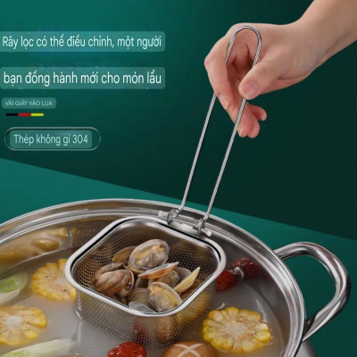  RÂY LỌC CHAO VỚT VỢT CHUYÊN DỤNG LẨU INOX SUS 304 - THÉP KHÔNG GỈ, TAY CẦM CÓ THỂ GẬP LẠI, 4 VỊ TRÍ KHÁC NHAU - CÓ CẠNH TREO XOONG NỒI TIỆN DỤNG 