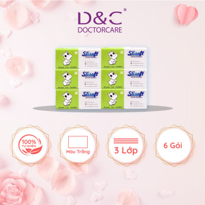 Combo 6 Giấy ăn Slisoft Trắng 3 lớp x 100 tờ đa năng, khăn giấy rút không chất tẩy trắng an toàn cho cả gia đình