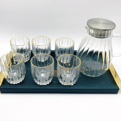 Bộ bình đựng nước kèm 6 ly thủy tinh cao cấp chịu nhiệt  ( 1 bình + 6 cốc không bao gồm khay )- VD44