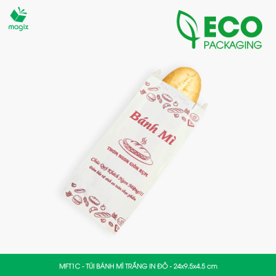 MFT1C - 24x9.5x4.5 cm - 1000 Túi giấy bánh mì trắng có in