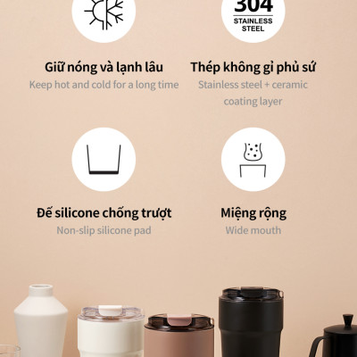 Ly giữ nhiệt 500ml LocknLock LHC4357 Metro Cafe Tumbler, Hàng chính hãng, Thép 304 không gỉ, có dây đeo tay - JoyMall