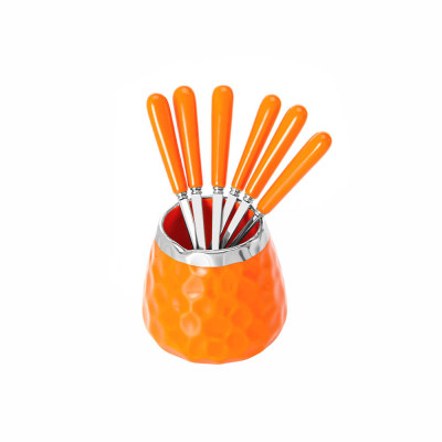 Bộ lọ sứ kèm 6 nĩa inox 304 màu cam Elmich EL0209, Hàng chính hãng, thiết kế sang trọng - JoyMall