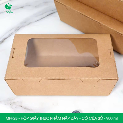MFH2B - 900ml - 50 hộp giấy kraft đựng thực phẩm, hộp giấy đựng thức ăn có cửa sổ, hộp đựng cơm