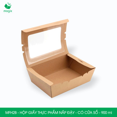 MFH2B - 900ml - 100 hộp giấy kraft đựng thực phẩm, hộp giấy đựng thức ăn có cửa sổ, hộp đựng cơm