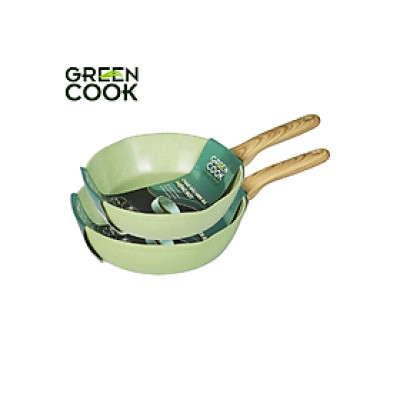 Combo 2 chảo nhôm sâu men đá ceramic miệng rót Green Cook GCP231 màu xanh 10 lớp chống dính