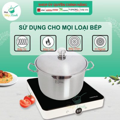 Nồi Inox 430 Bếp Từ 3 Đáy Fivestar (36 cm) Nắp Inox + Tặng 5 Muỗng Ăn Inox Cao Cấp