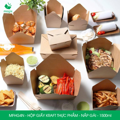 MFHG4N - 1500ml - 25 hộp giấy kraft đựng thực phẩm, hộp giấy nắp gài đựng thức ăn mang đi