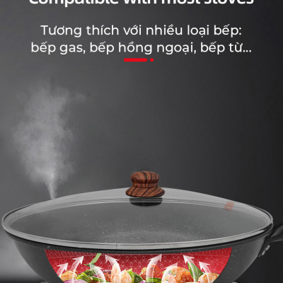 Chảo Chống Dính Mẫu Mới Chảo thép phủ vân đá y tế chống dính, chống mài mòn, tay cầm chống cháy cao cấp vân gỗ có thể tháo rời-Hàng nhập khẩu