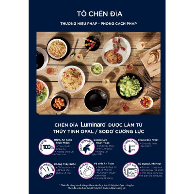 Tô Thủy Tinh Luminarc Diwali Light Blue 21cm đựng thức ăn, cường lực, kháng vỡ - Bộ 3 cái - P2614