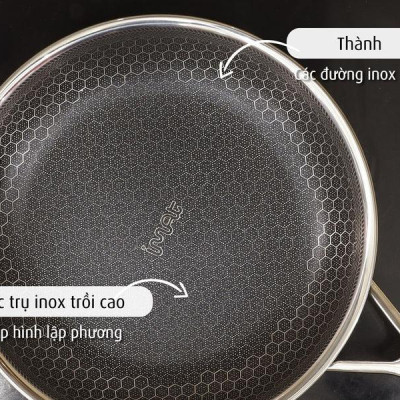 [Hàng chính hãng] Chảo chiên inox iMat Hybrid Blackcube 28cm, Phủ chống dính Ceramic đen