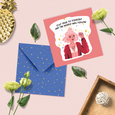 Set 5 thiệp mừng phụ nữ 8/3, 20/10, động viên, truyền cảm hứng SDstationery Bold and Beautiful trẻ trung hiện đại 12x12cm