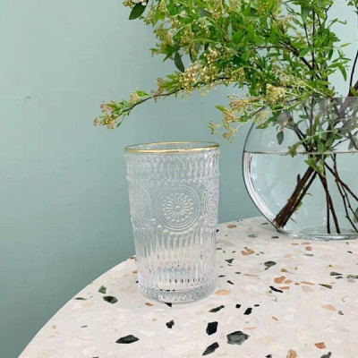 CỐC UỐNG NƯỚC THỦY TINH CHỊU NHIỆT CAO CẤP HOA VĂN TRÒN NỔI VIỀN VÀNG ( LẺ 1 CÁI DÀNH CHO KHÁCH BỊ VỠ MUA BỔ SUNG CHO ĐỦ BỘ ) - VD722