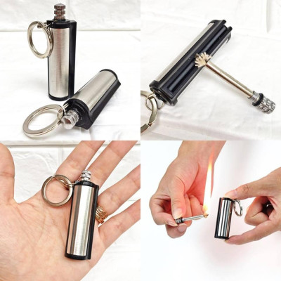 Bật Lửa Diêm Xăng Tròn Sinh Tồn Xài Xăng, Hộp Quẹt Diêm Xăng Vĩnh Cửu Tròn Có Móc Treo Chìa Khóa Đính Kèm Rất Tiện Lợi 