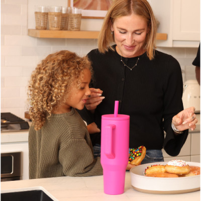 [Hàng chính hãng_Thương hiệu Mỹ] Ly giữ nhiệt Commuter Elemental 1180ml màu hồng neon thép không gỉ có tay cầm combo ống hút trân châu 