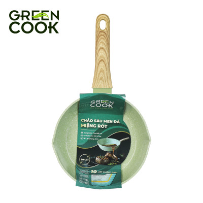 Combo 2 chảo nhôm sâu men đá ceramic miệng rót Green Cook GCP231 màu xanh 10 lớp chống dính
