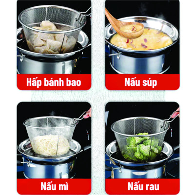 [Hàng Chính Hãng]Nồi Chiên Ngập Dầu Kết Hợp Hấp Đa năng, Có Xửng Hấp Và Khay Chiên, Nồi Hấp Lòng Inox 3 Lớp Chống Ăn Mòn