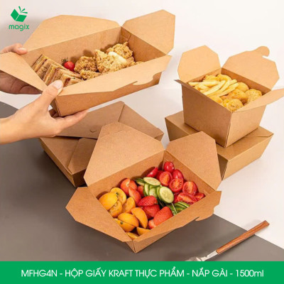MFHG4N - 1500ml - 25 hộp giấy kraft đựng thực phẩm, hộp giấy nắp gài đựng thức ăn mang đi