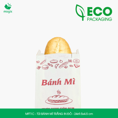 MFT1C - 24x9.5x4.5 cm - 1000 Túi giấy bánh mì trắng có in