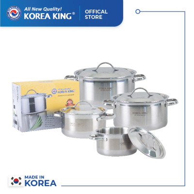 KP-22S5PLY Nồi inox 5 lớp đáy liền Korea King (Nồi, nắp đều bằng inox, đường kính 22cm, dung tích 4L)-Hàng chính hãng