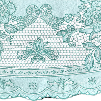 [Tặng 1 lót phần ăn] Khăn trải bàn tròn - đường kính 178cm PAULEE FY116 , hoa văn, màu xanh ngọc, nhựa PVC dẻo, không thấm nước