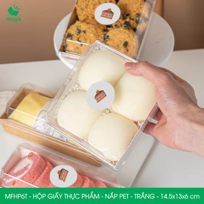 MFHP6T - 14.5x13x6 cm - 50 hộp giấy nắp PET kraft trắng đựng thực phẩm, thức ăn mang đi