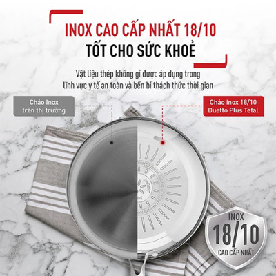 Chảo chiên Inox Tefal Duetto Plus (24cm/26cm/28cm) - Hàng chính hãng